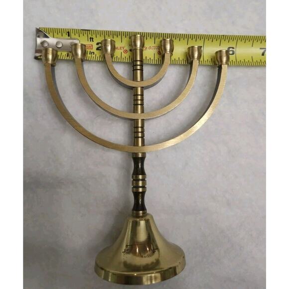Small Brass And Black Menorah Seven Candle Etched Jerusalem Hanukkah - Picture 9 of 9